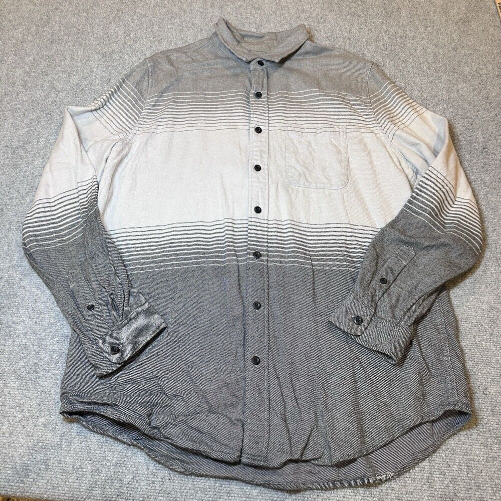American Eagle Men’s Flannel Grey/White Button Down Long Sleeve Serape XL Tall - Picture 4 of 11